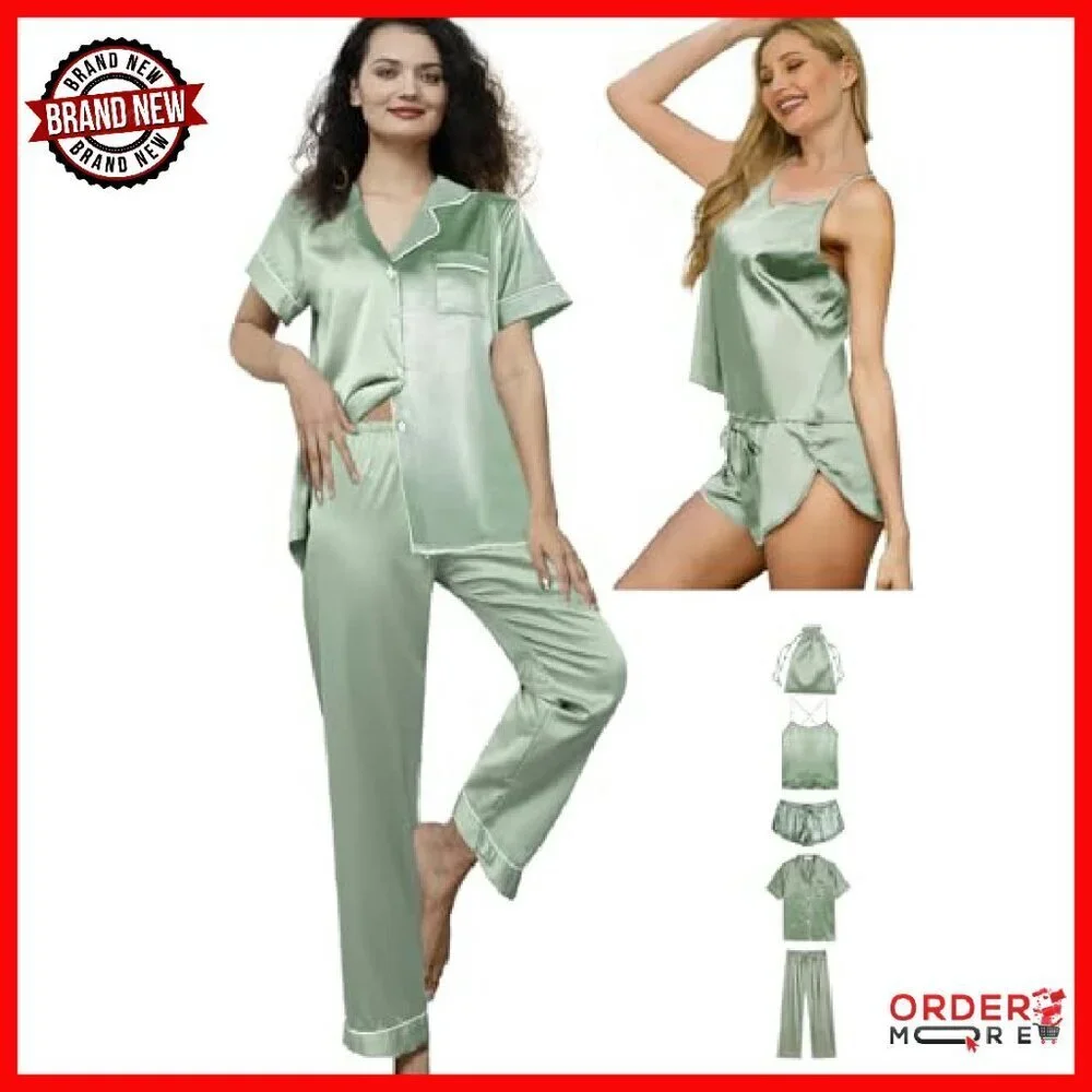Silk Satin Pajama Set 5-Piece Women's Sleepwear Loungewear